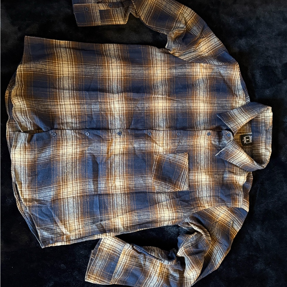 Tango Hotel Plaid Flannel Shirt Men’s XL Brown Blue Button Up